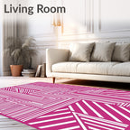 Bold Pink White Geometric Stripe Rug