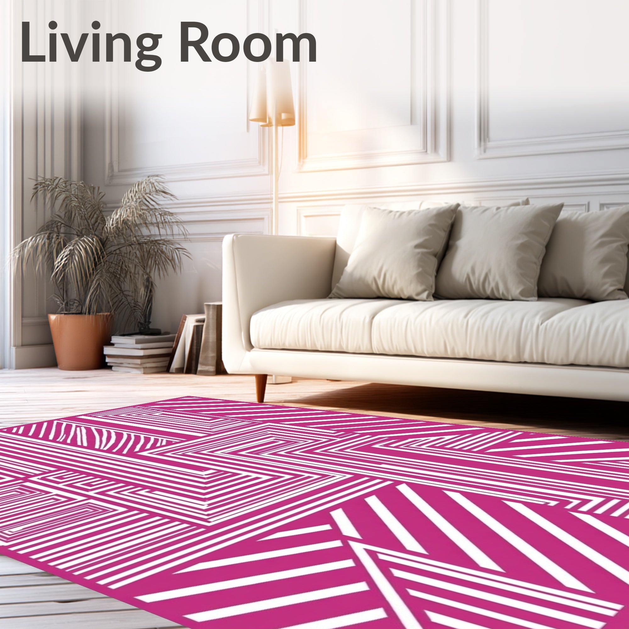 Bold Pink White Geometric Stripe Rug