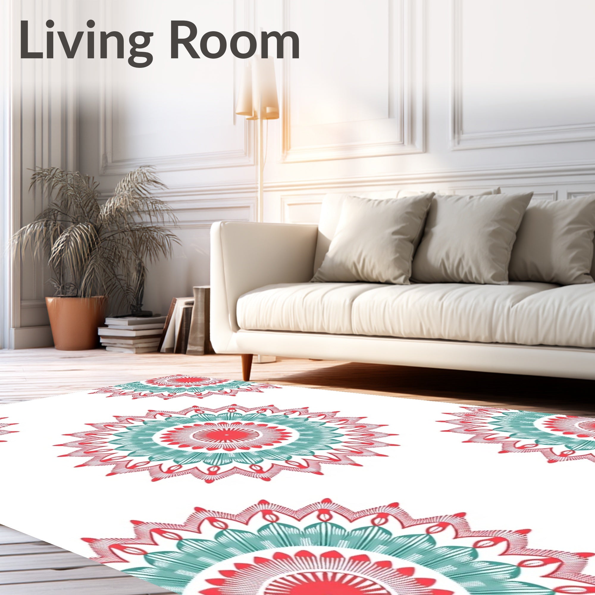 Coral Teal Mandala Patterned Design Rug