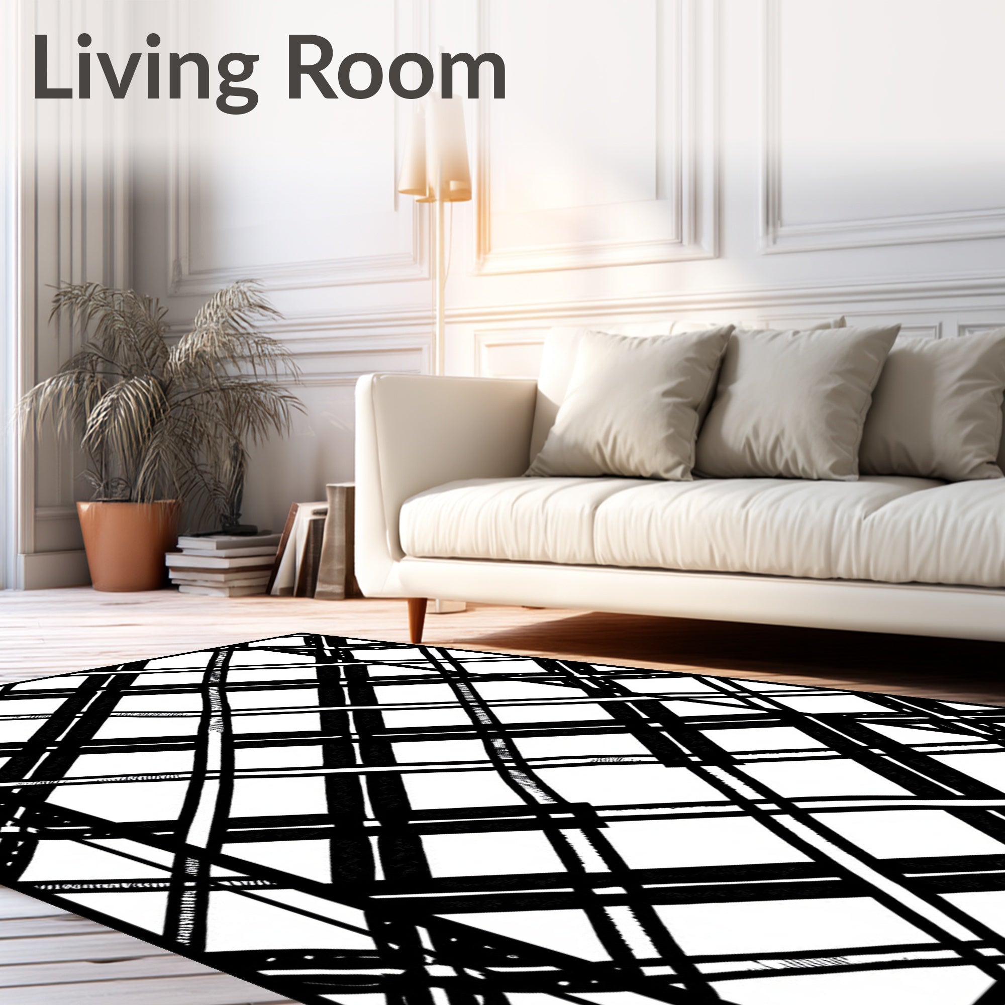 Monochrome Intersecting Lines Pattern Rug