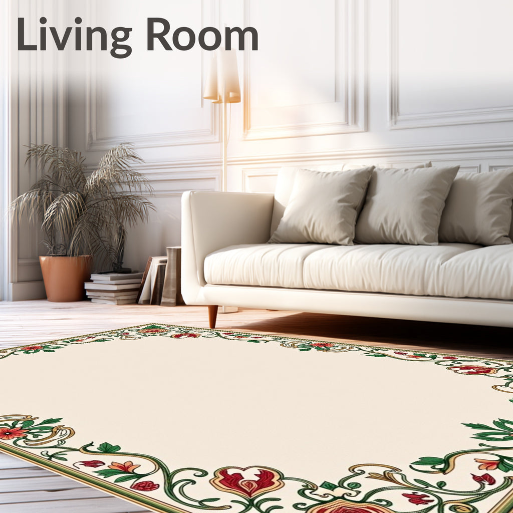 Vintage Floral Vine Border Design Rug