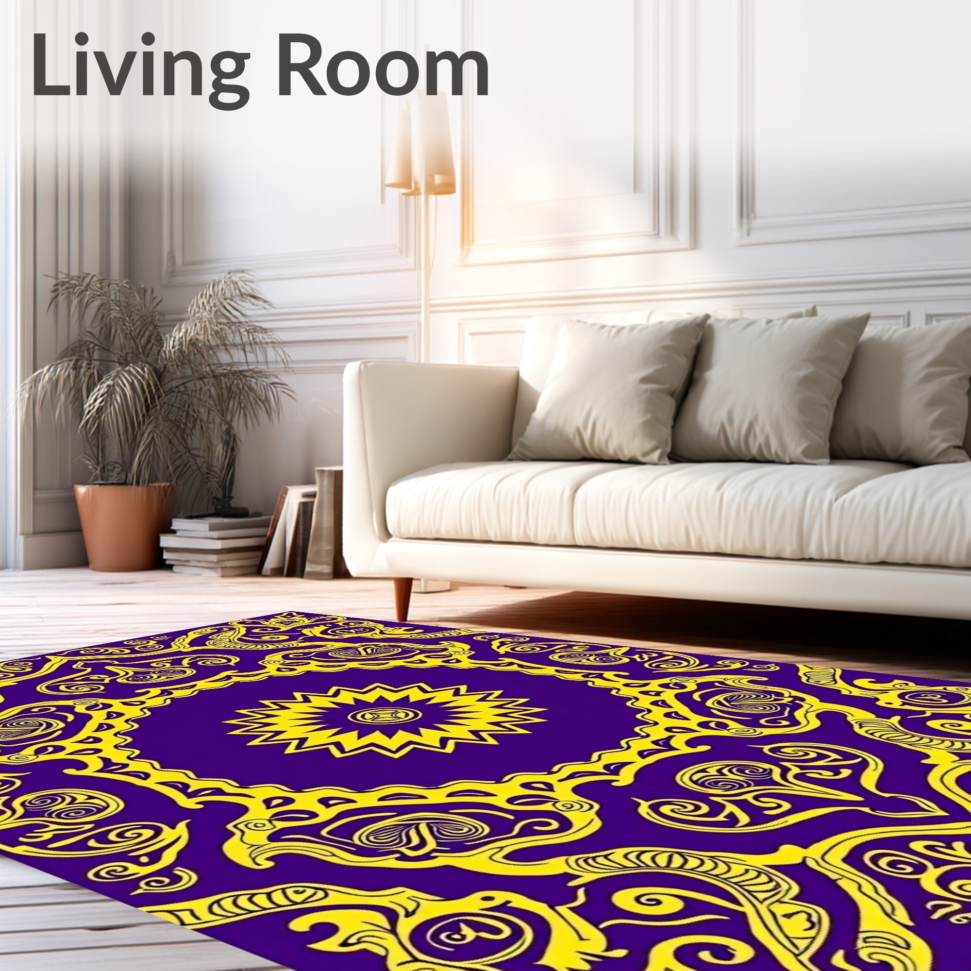 Purple And Yellow Intricate Mandala Rug