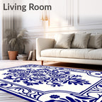 Classic Blue Floral Damask Rug