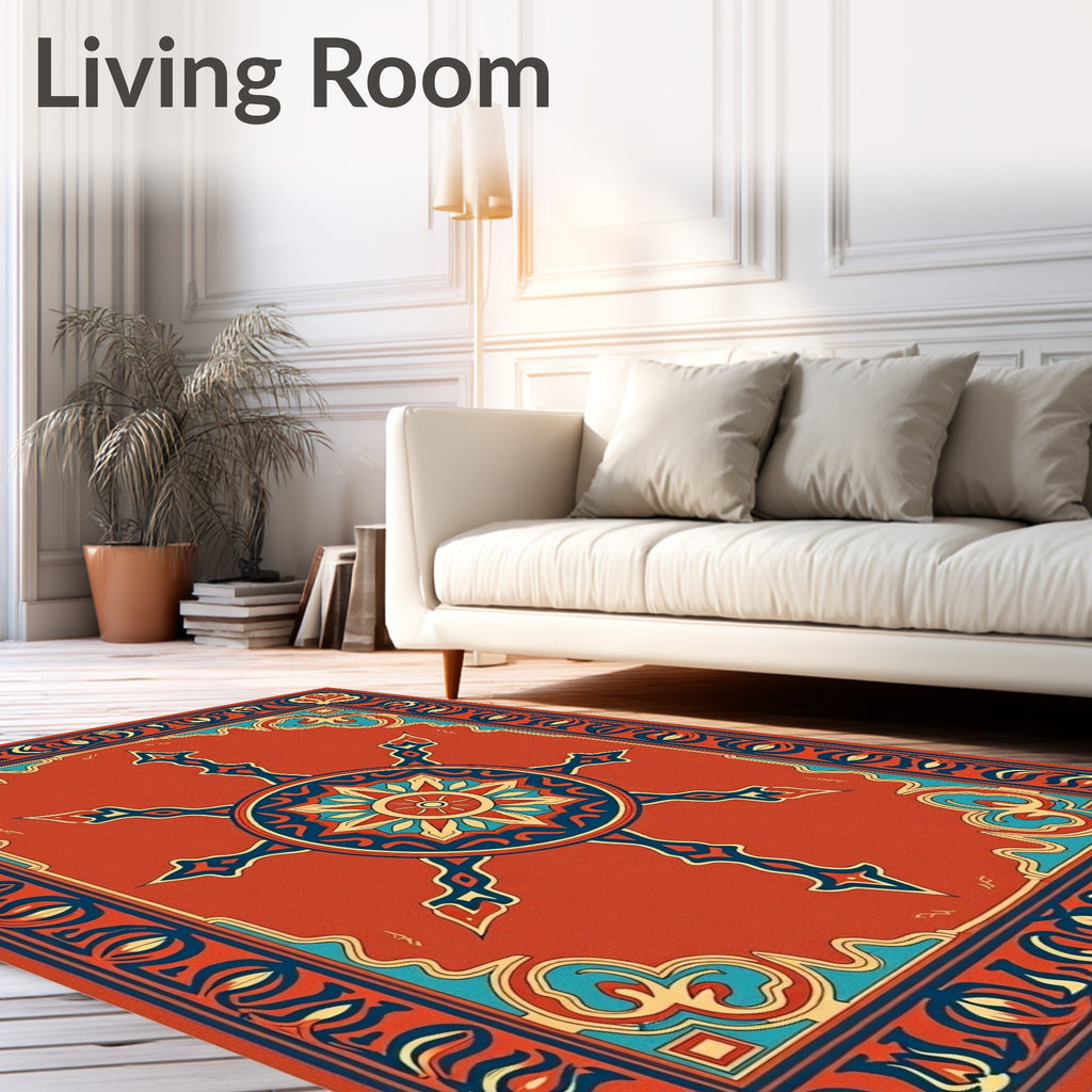 Ornate Red Blue Mandala Rug