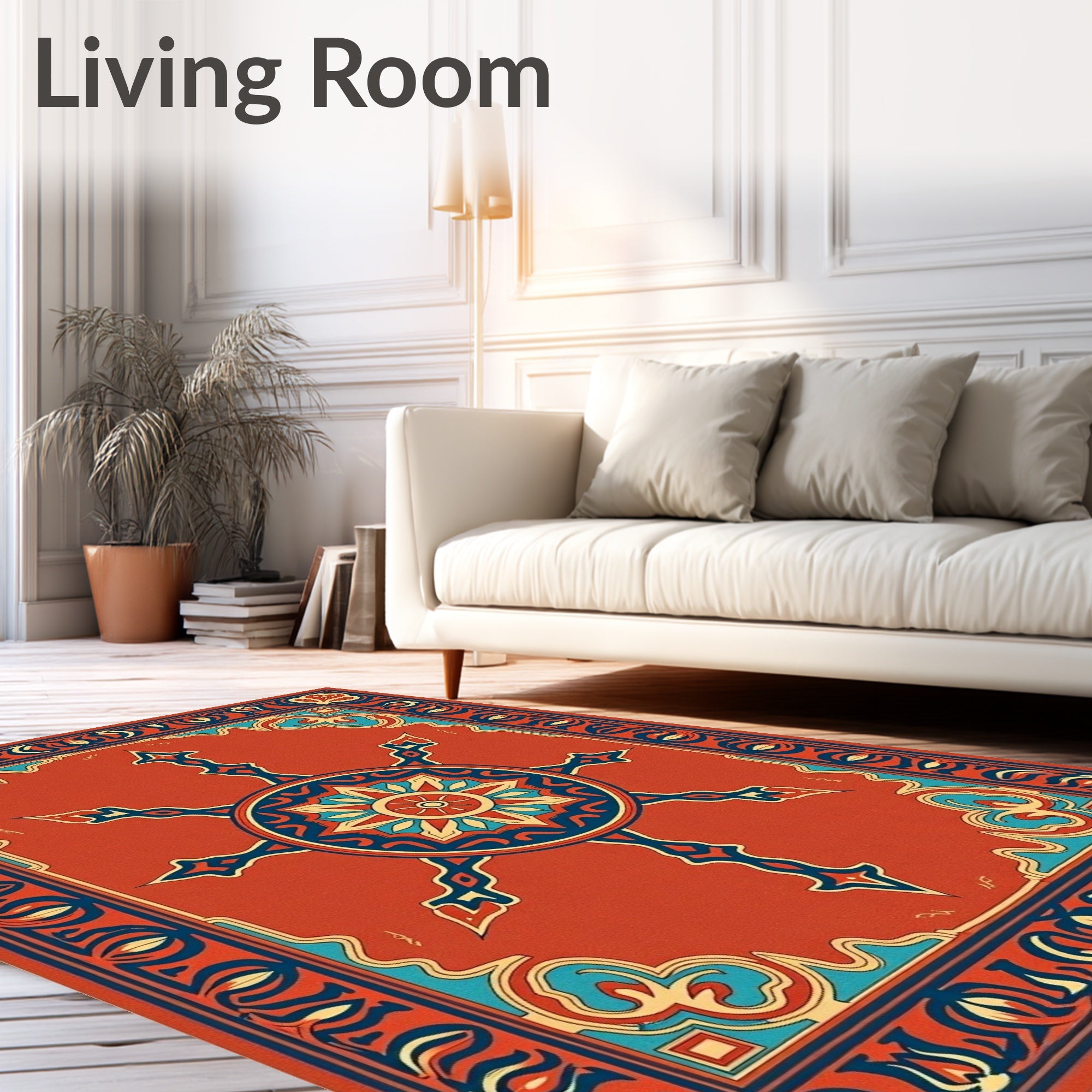 Ornate Red Blue Mandala Rug