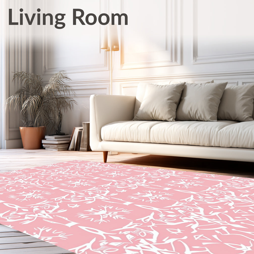 White Art Nouveau Floral Pattern Rug