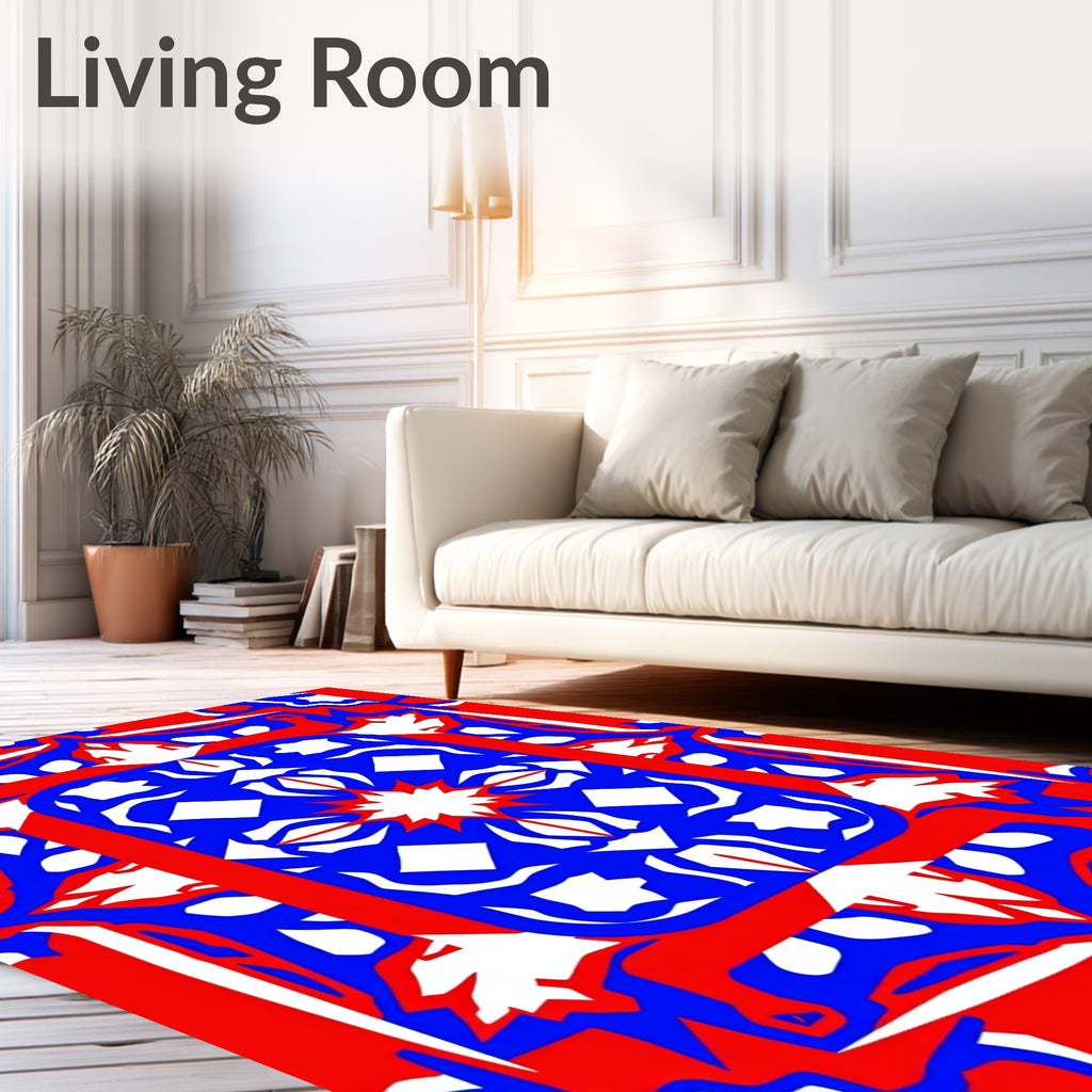 Bold Red Blue Graphic Pattern Rug