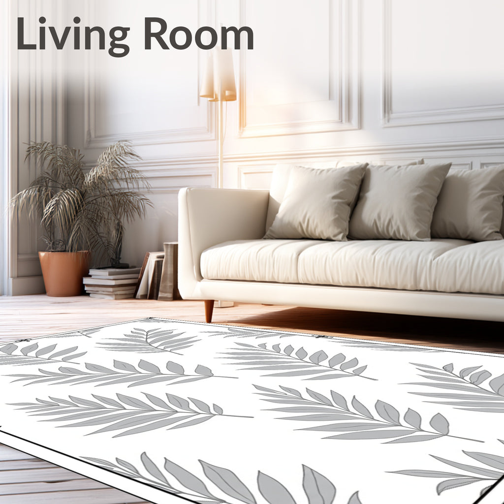 Gray Leaf Pattern on White Background Rug