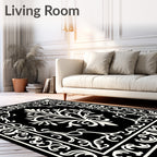Ornate Black Cream Floral Pattern Rug