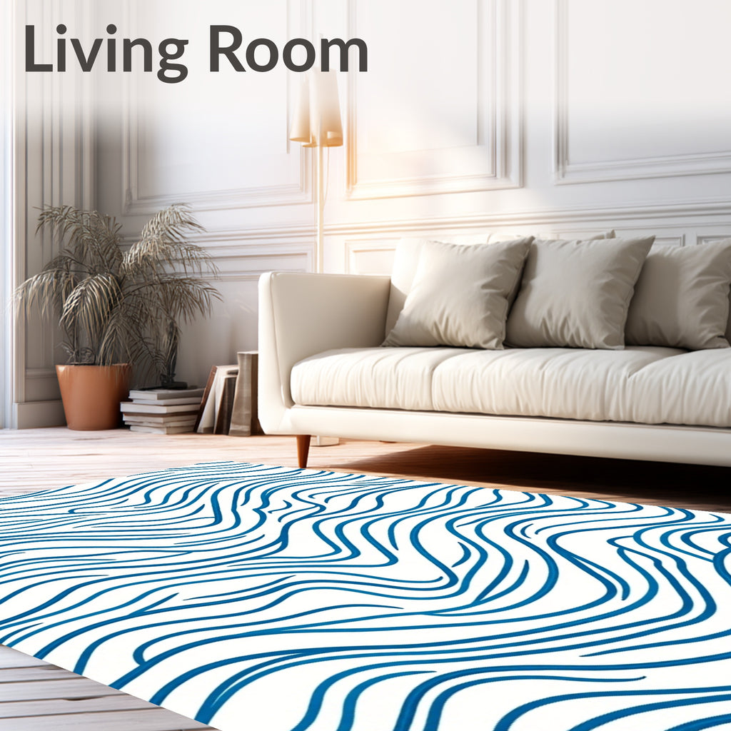 Abstract Blue Wavy Pattern Rug