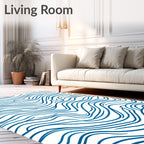 Abstract Blue Wavy Pattern Rug
