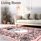 Charming Snowman Floral Frame Pink Rug