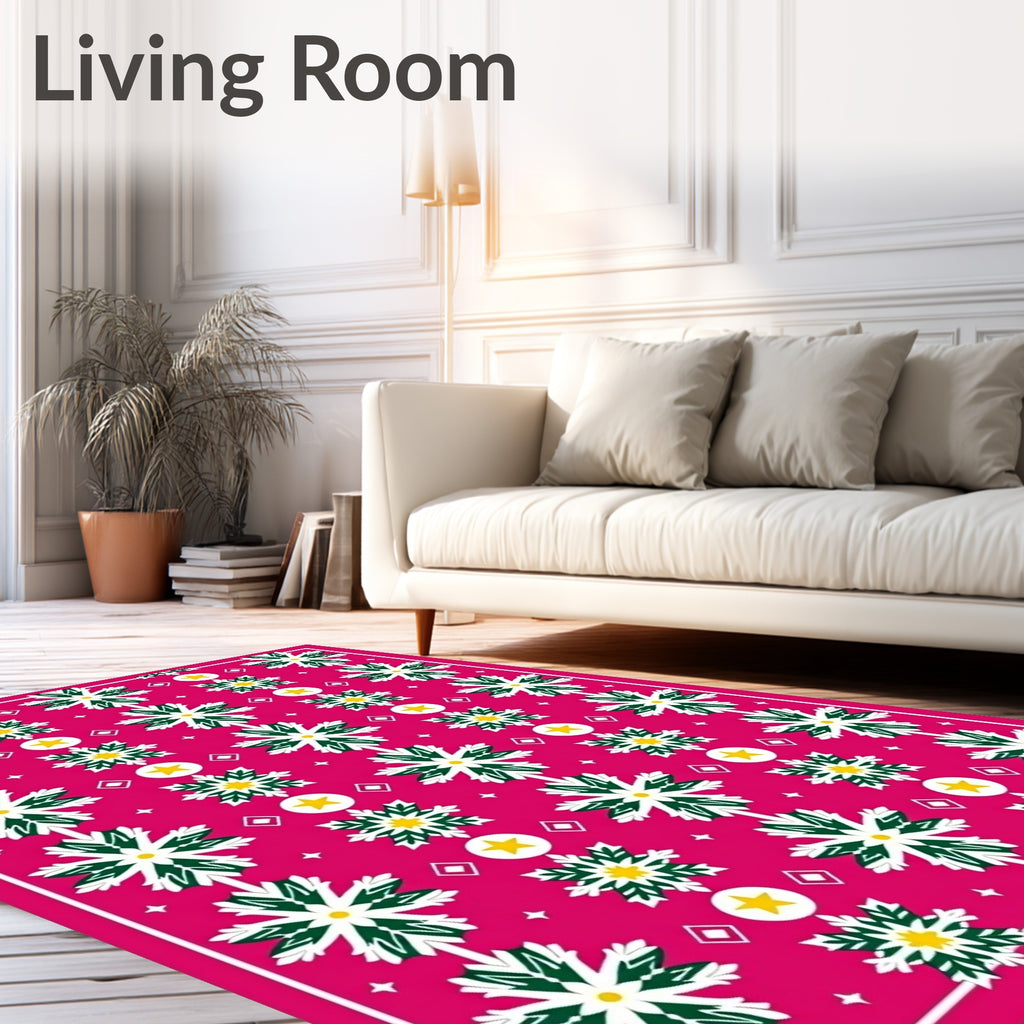 Pink White Green Starburst Snowflake Carousel Rug