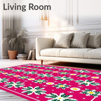 Pink White Green Starburst Snowflake Carousel Rug