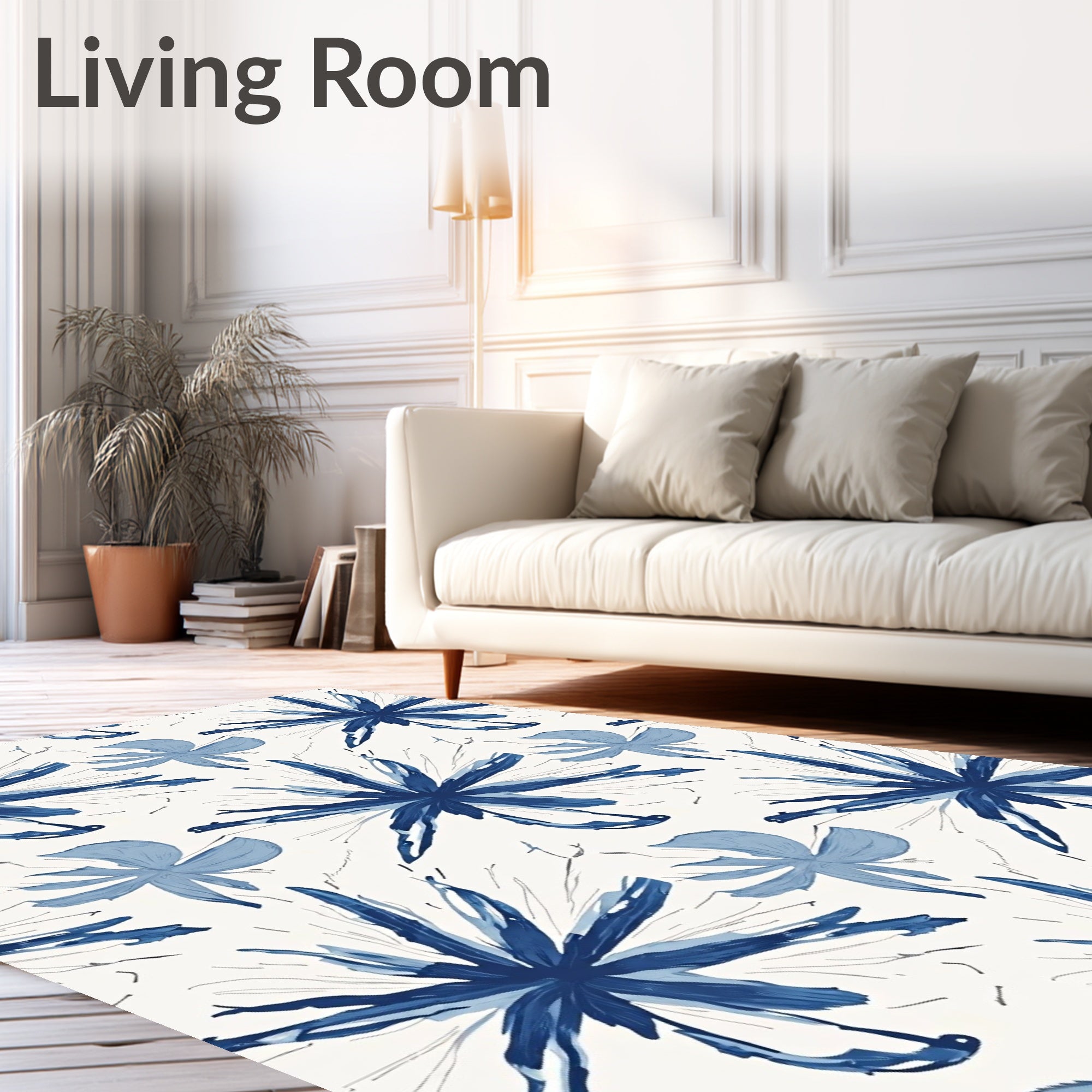 Abstract Blue Explosive Floral Pattern Rug