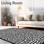 Black White Maze Geometric Rug