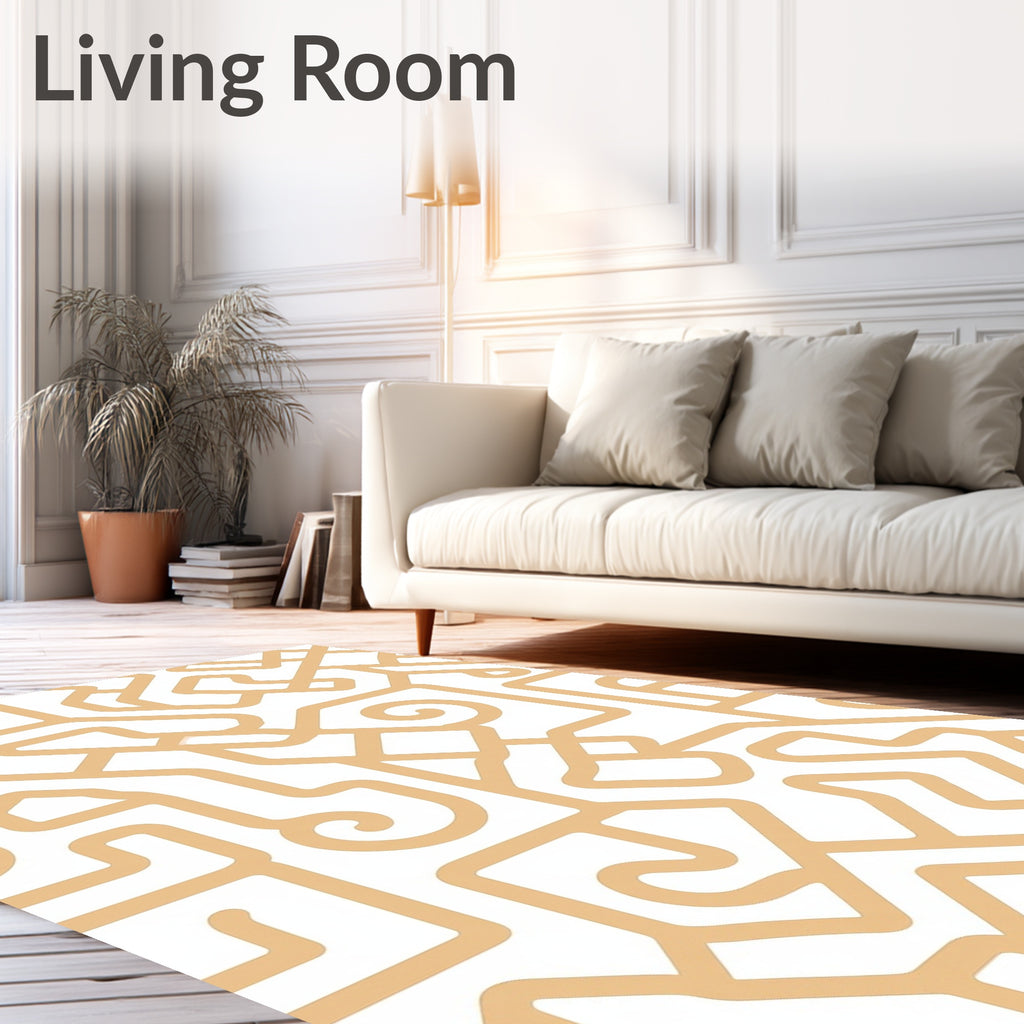 Beige Swirl Linear Pattern Rug