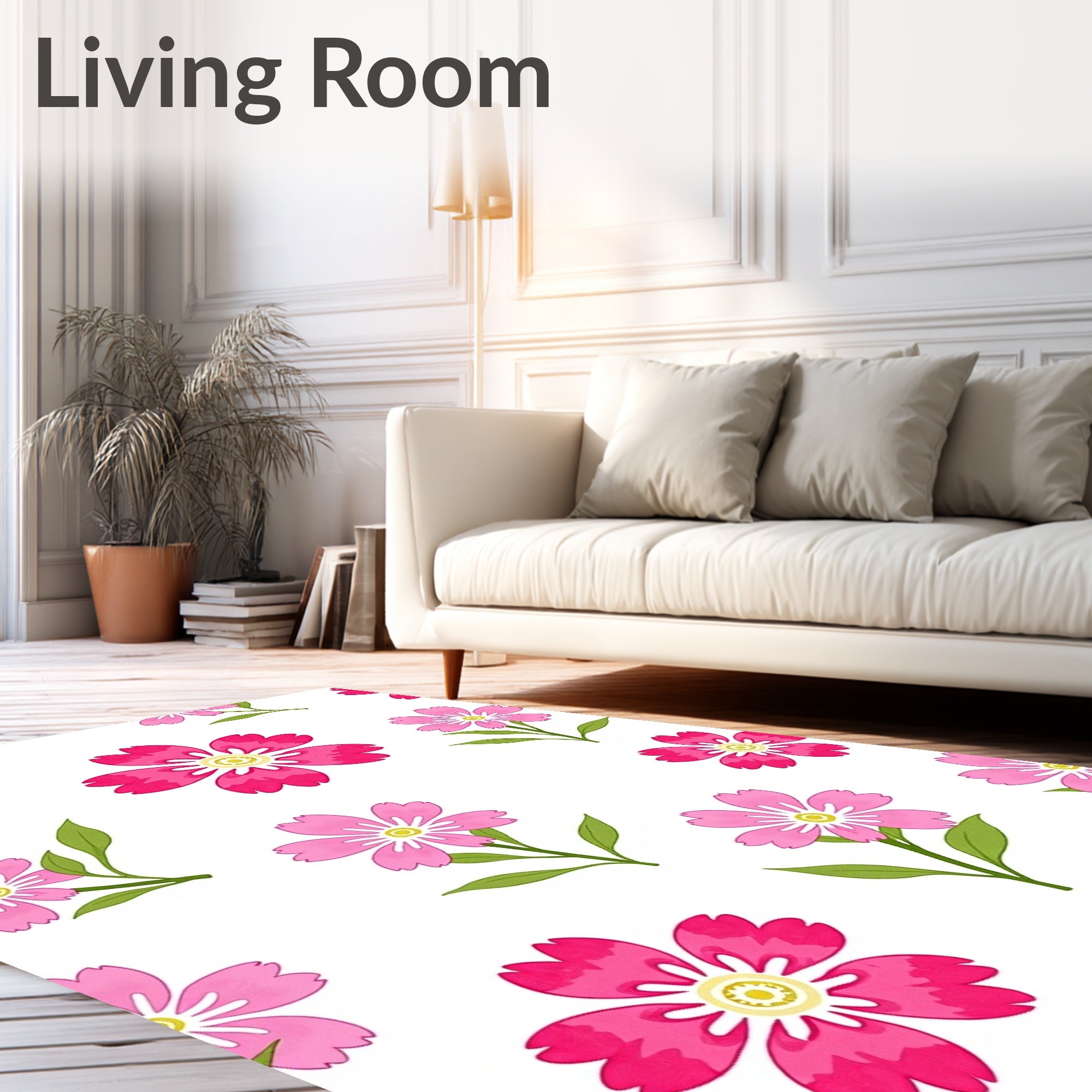 Pink Floral Pattern Print Rug