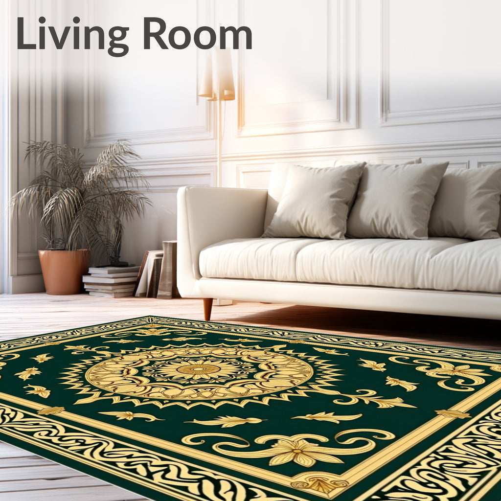 Elaborate Floral Medallion Border Design Rug