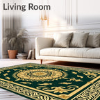 Elaborate Floral Medallion Border Design Rug