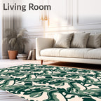 Earthy Green Abstract Leaf Pattern Rug