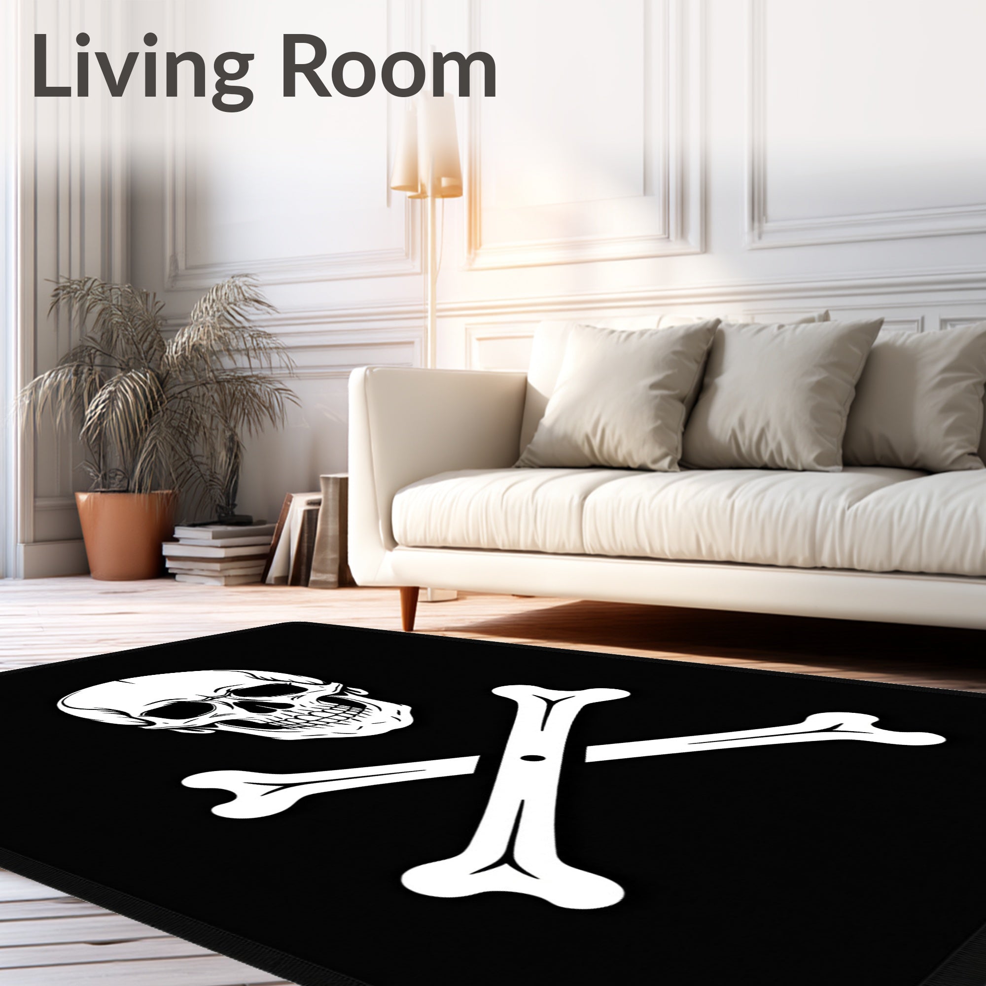 Black Skull With 2 Bones Rug
