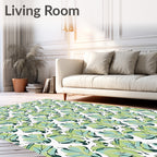 Tropical Leaf Patterned Green and Aqua Rug