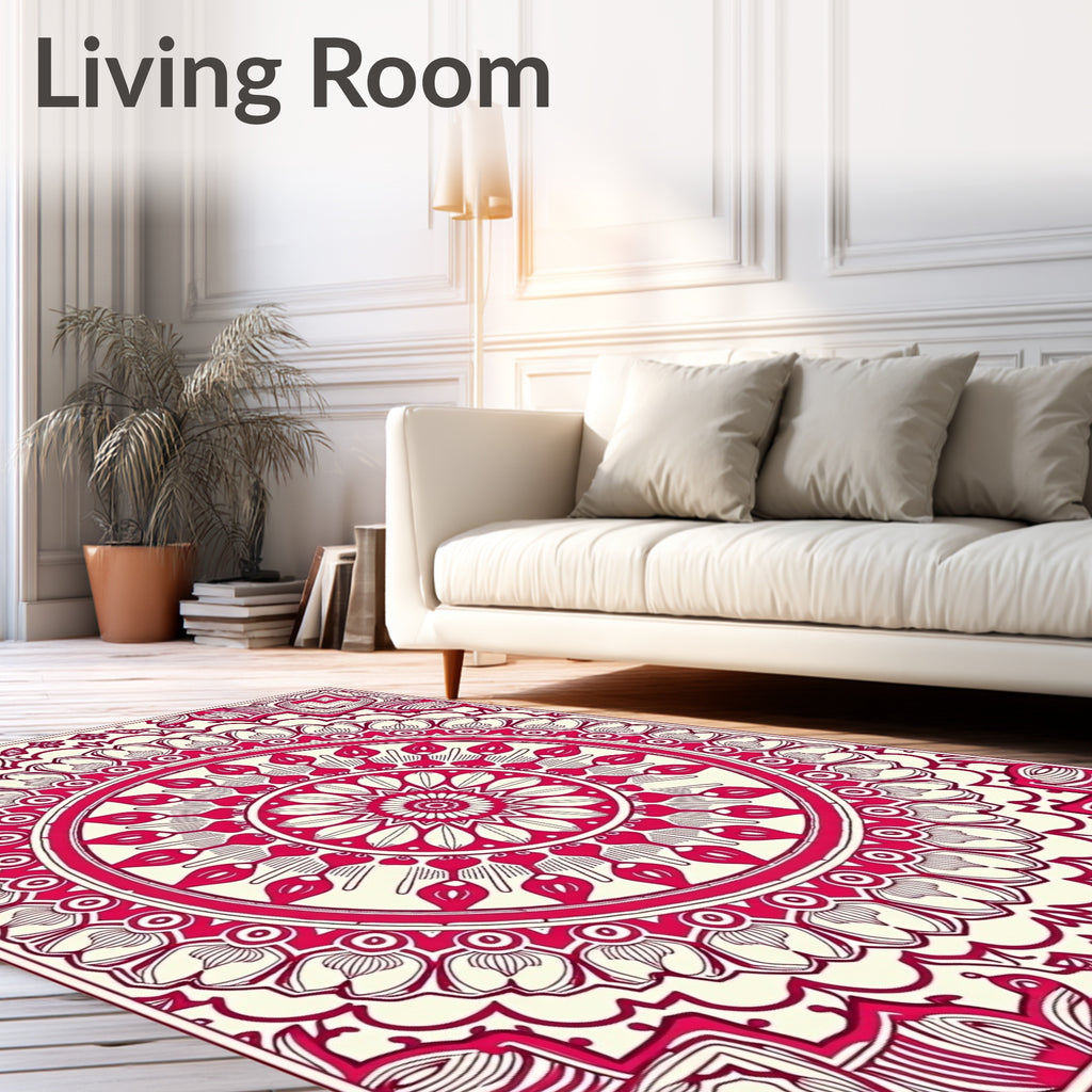 Crimson Mandala Style Floral Design Rug