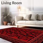 Bold Red Black Geometric Maze Rug