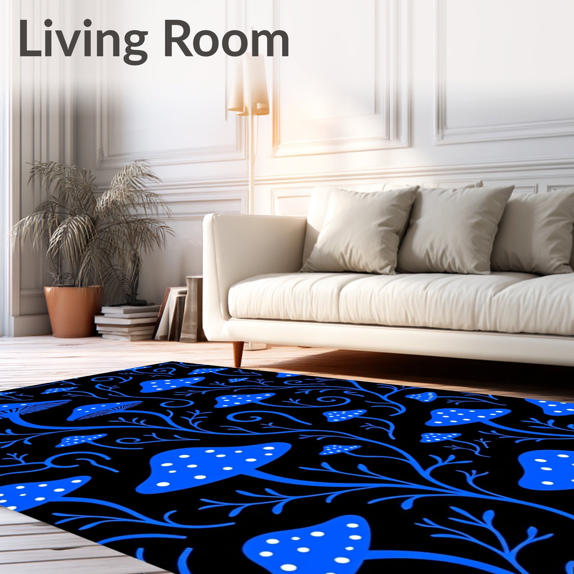 Enchanting Blue Mushroom Pattern Rug