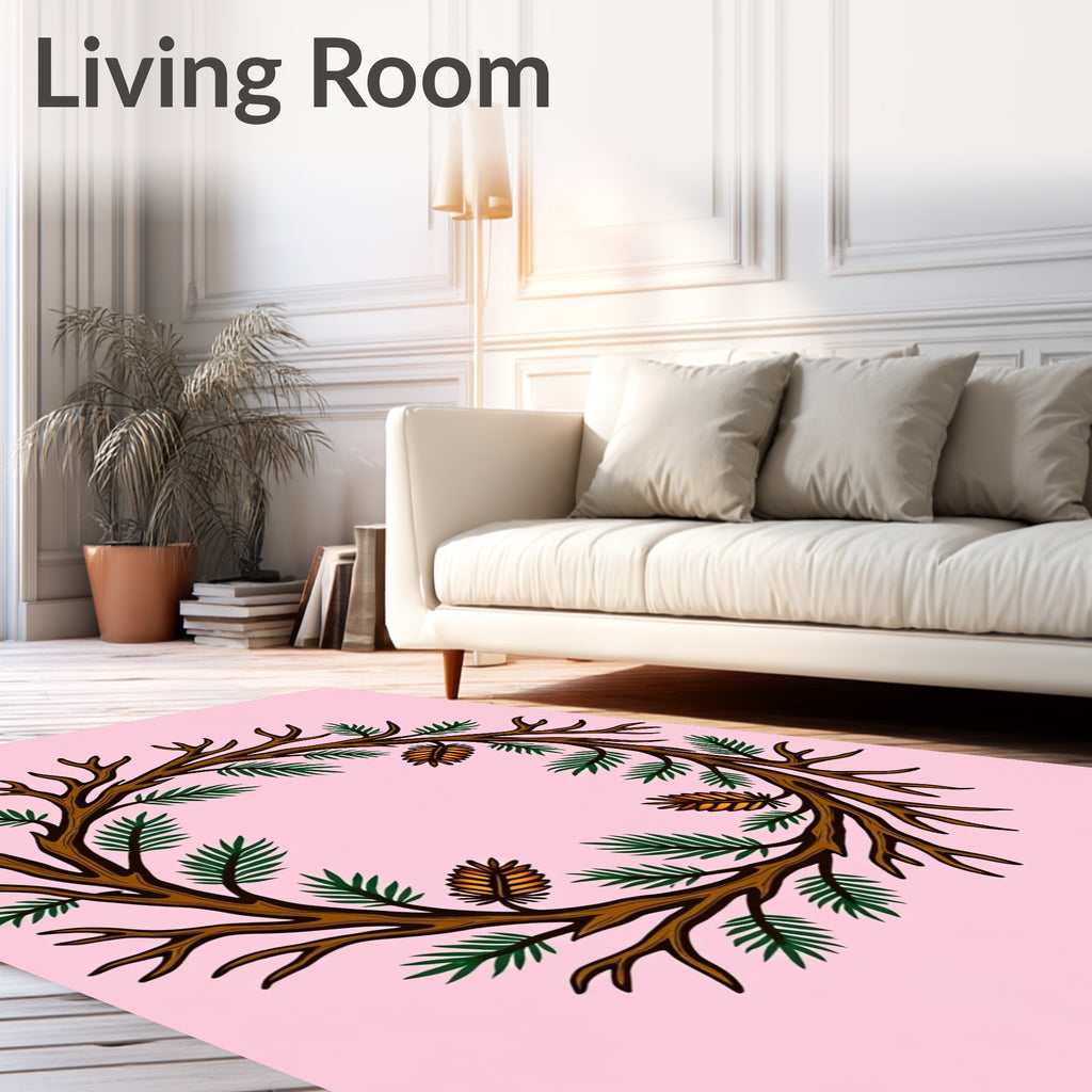 Woodland Branch Wreath with Pine Cones Rug