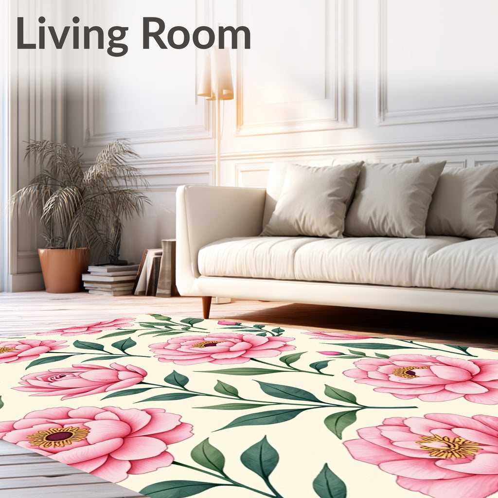 Floral Pink Peony Garden Print Rug