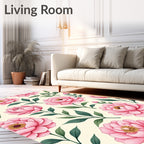 Floral Pink Peony Garden Print Rug