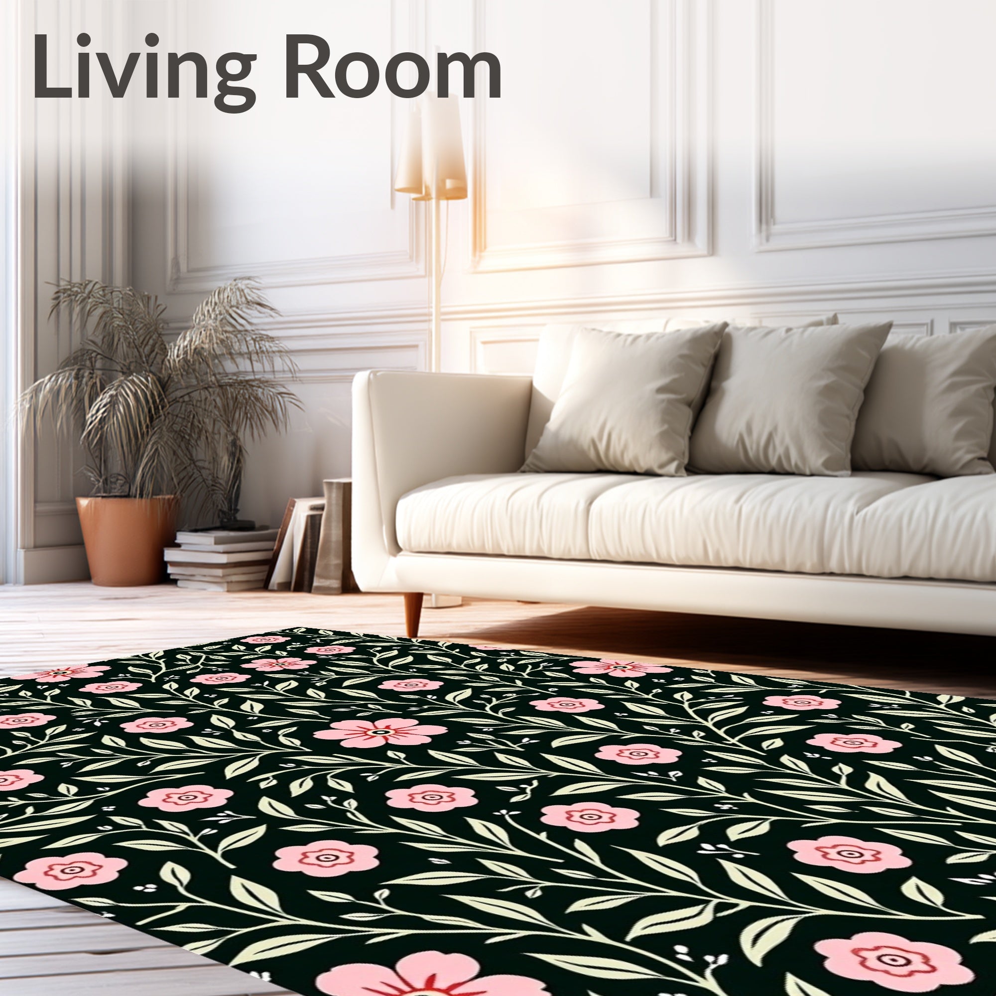 Vintage Pink Floral Vine Pattern Rug