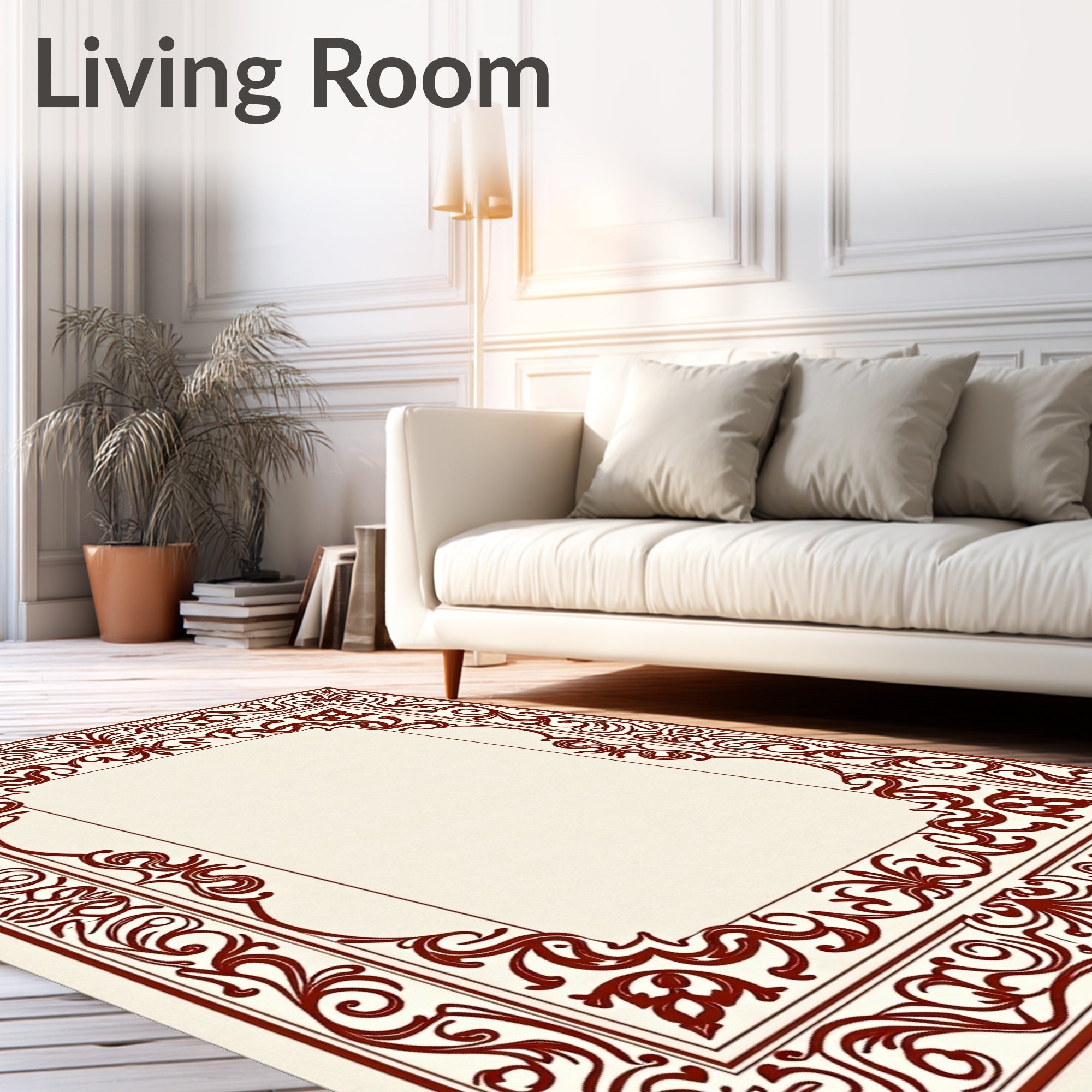 Elegant Red Floral Traditional Frame Rug