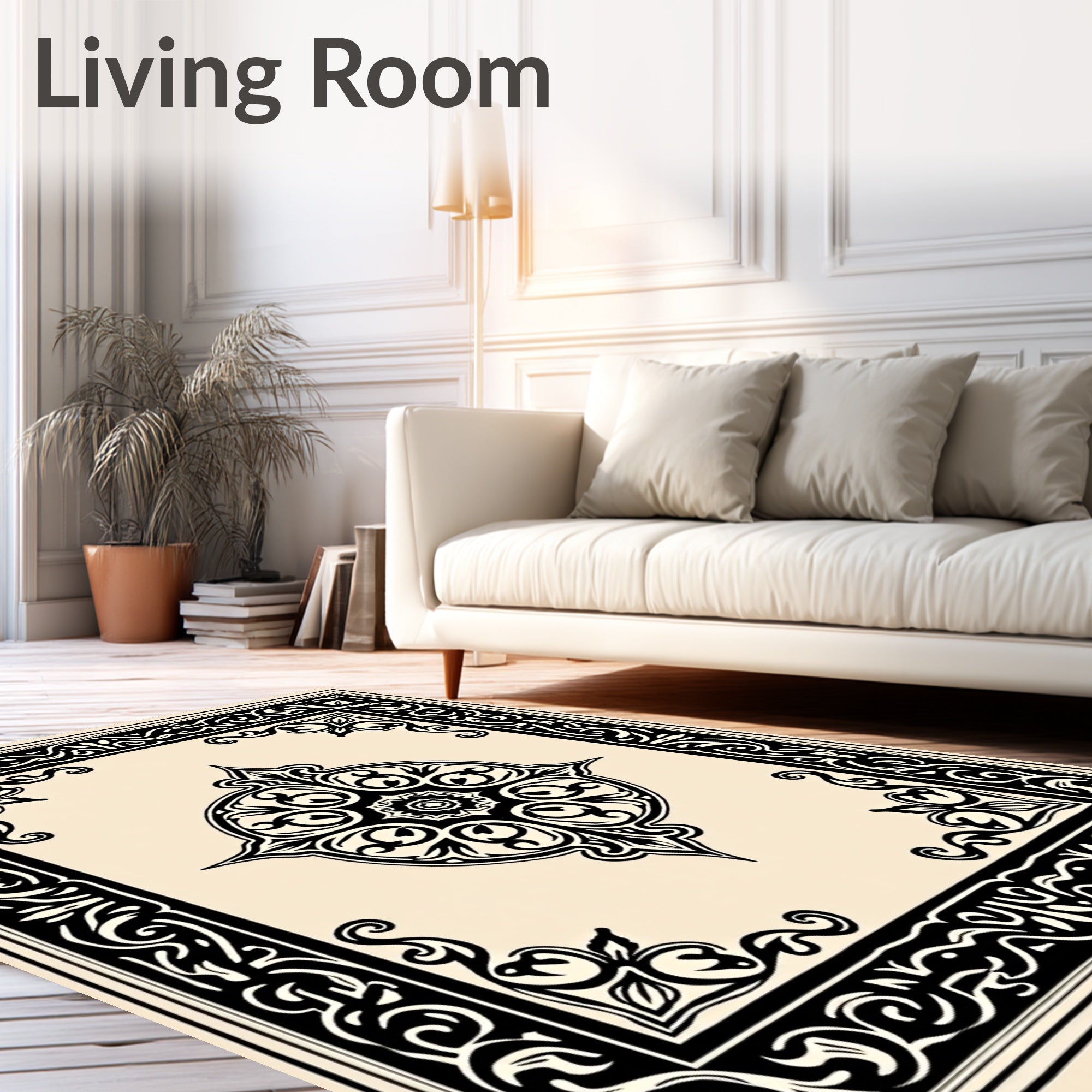 Vintage Style Black Floral Design Rug
