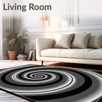 Abstract Black White Spiral Design Rug