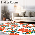 Bold Orange Floral Vine Design Rug