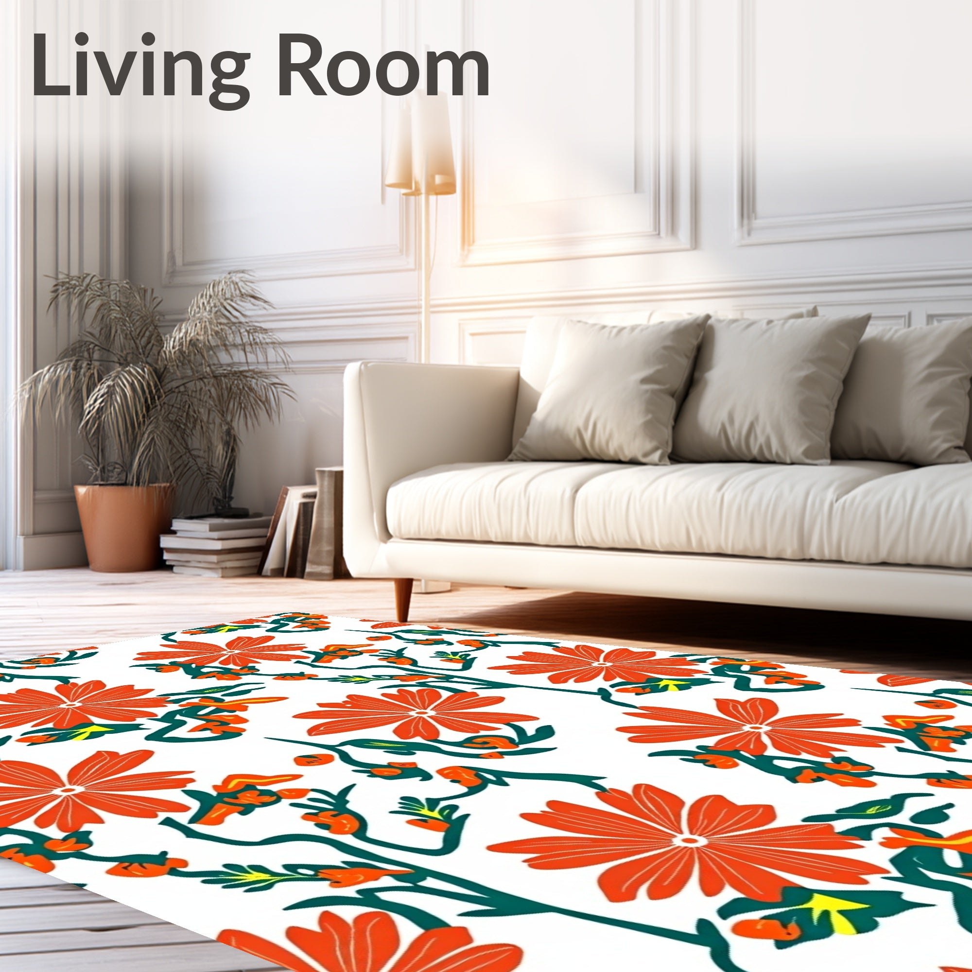 Bold Orange Floral Vine Design Rug