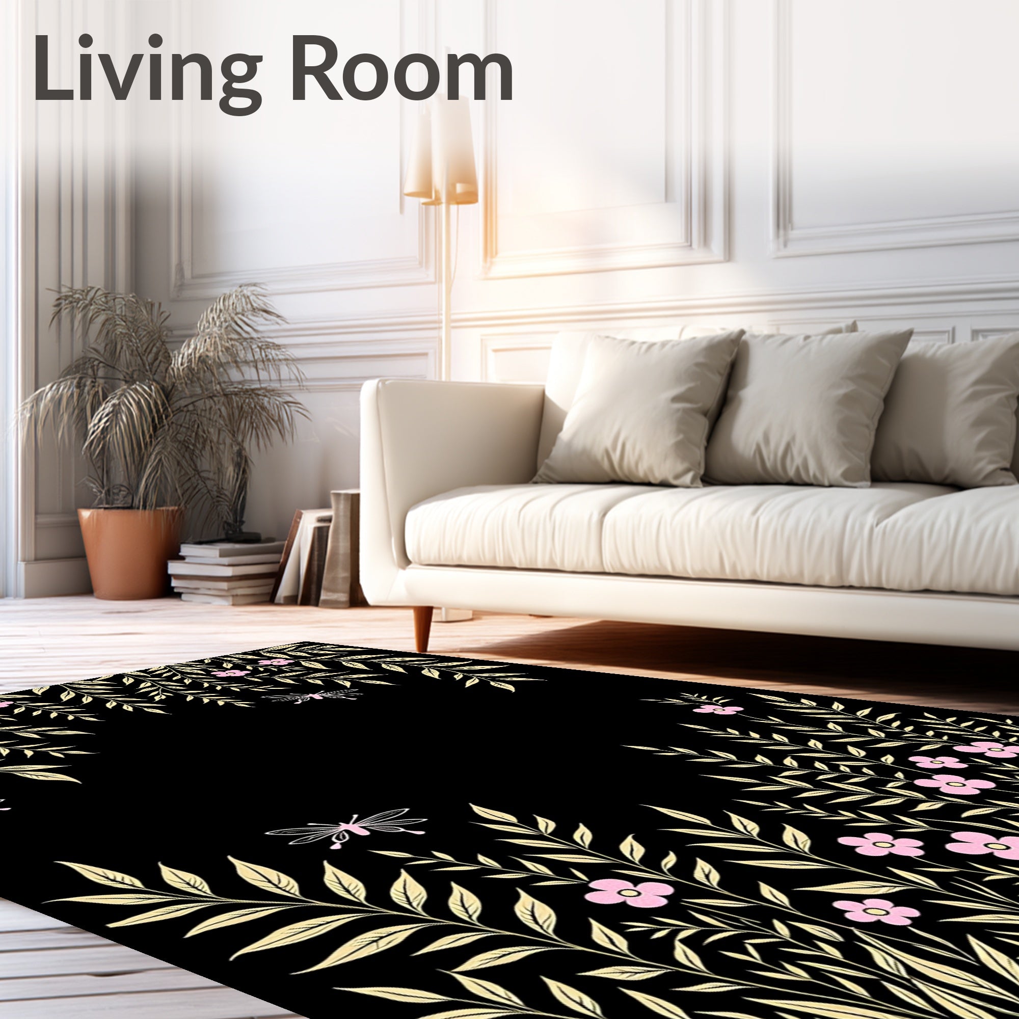 Golden Leaves and Pink Flowers Delightful Rug