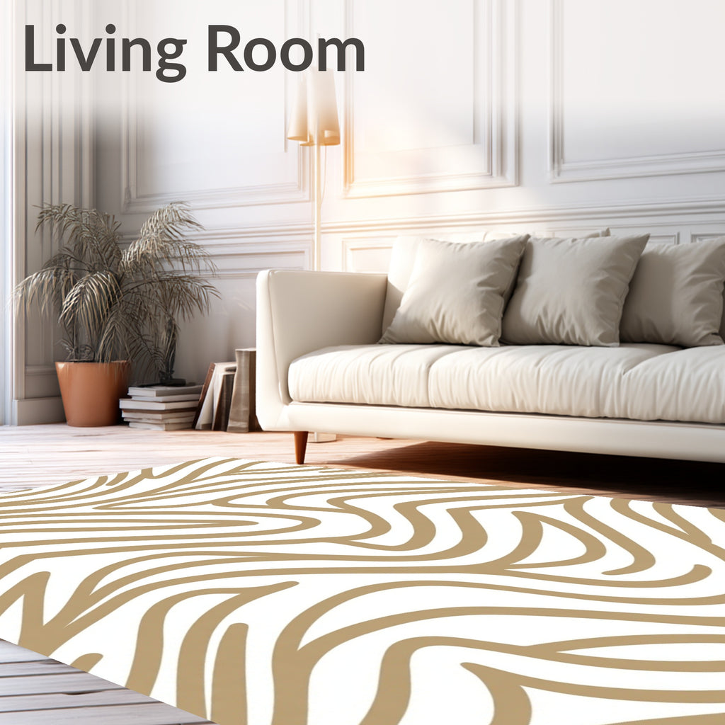 Abstract Gold Wavy Lines Rug