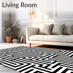 Black White Maze Pattern Rug