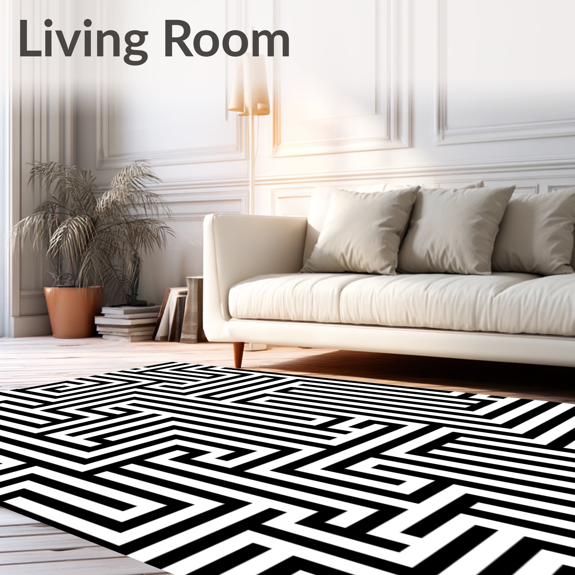 Black White Maze Pattern Rug