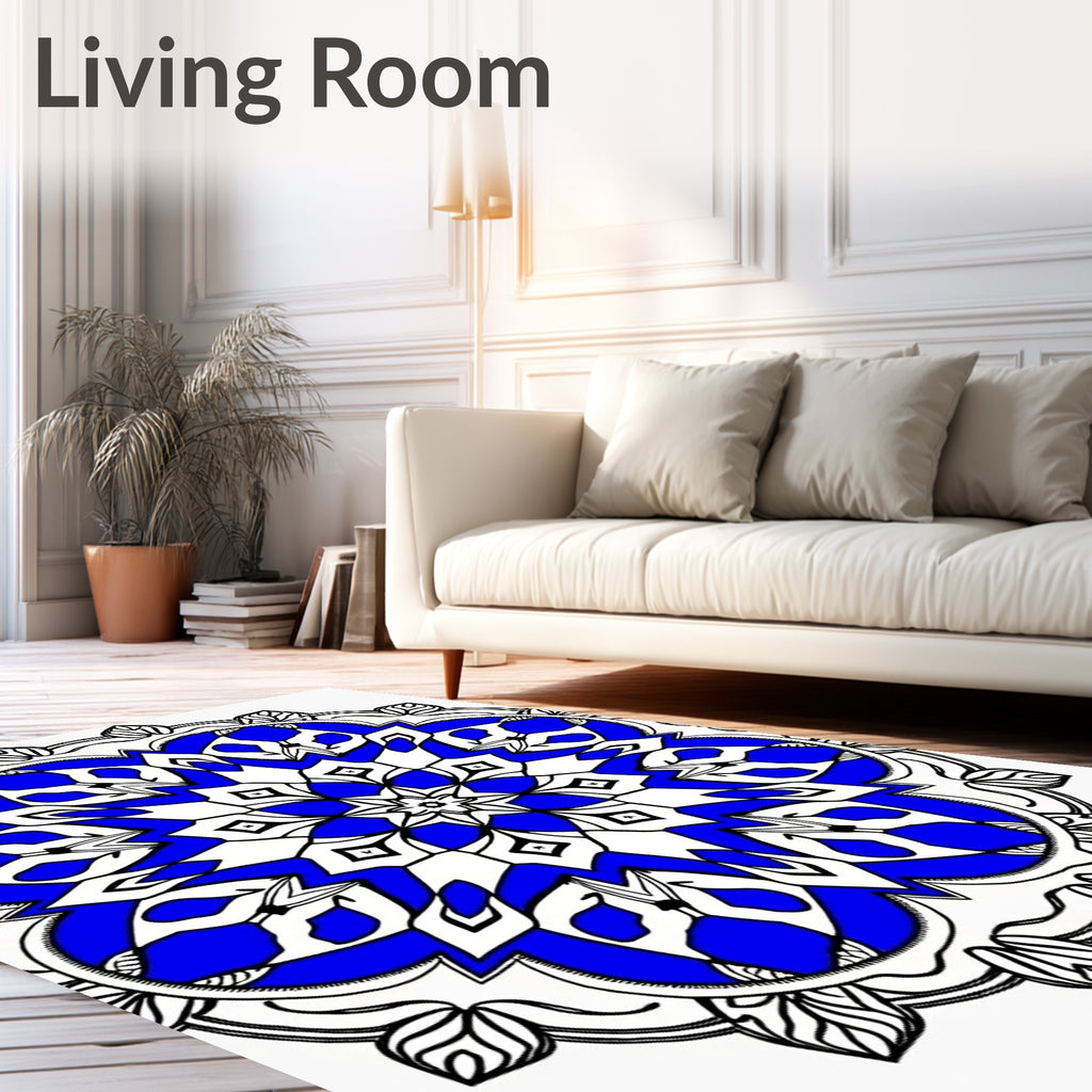 Radiant Blue Mandala Geometric Design Rug