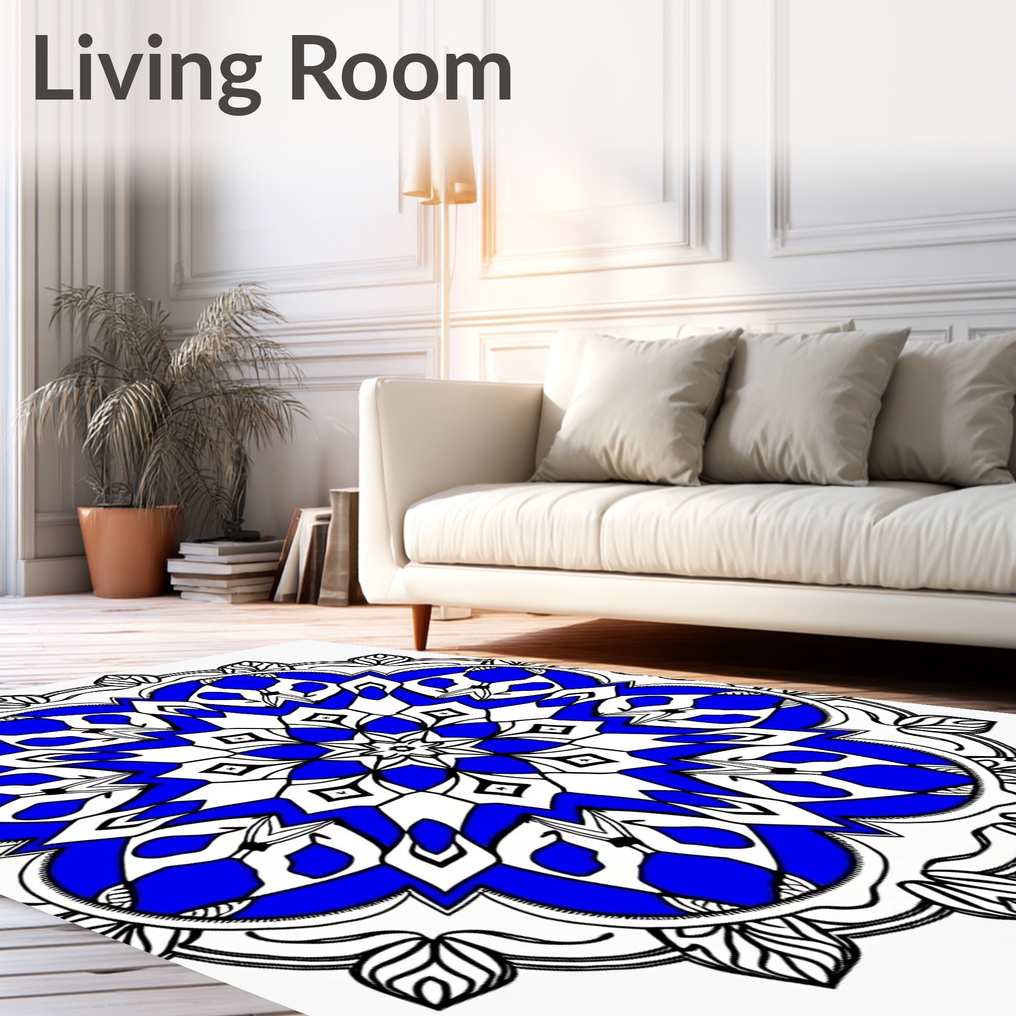 Radiant Blue Mandala Geometric Design Rug