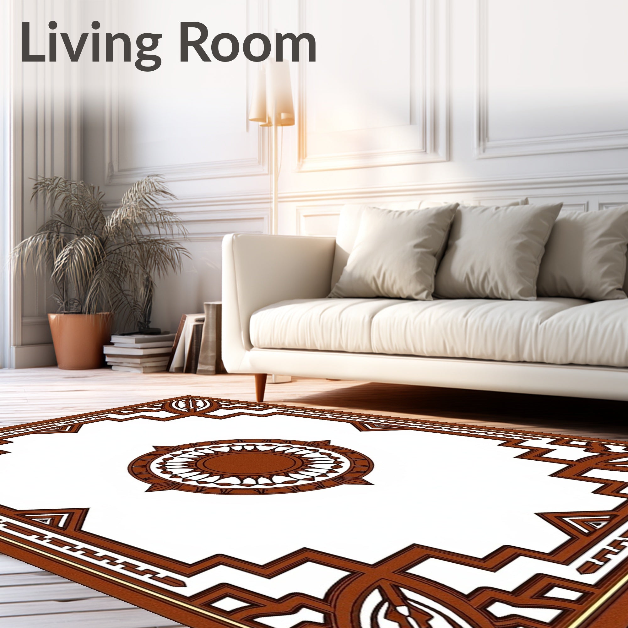 Brown Geometric Sunburst Style Rug
