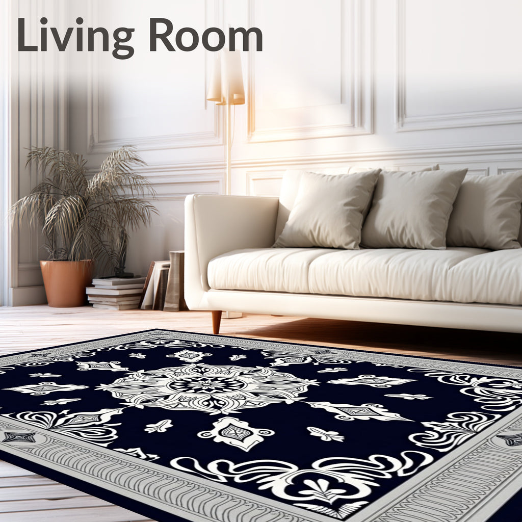 Black White Intricate Floral Mandala Rug