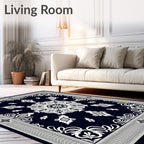 Black White Intricate Floral Mandala Rug