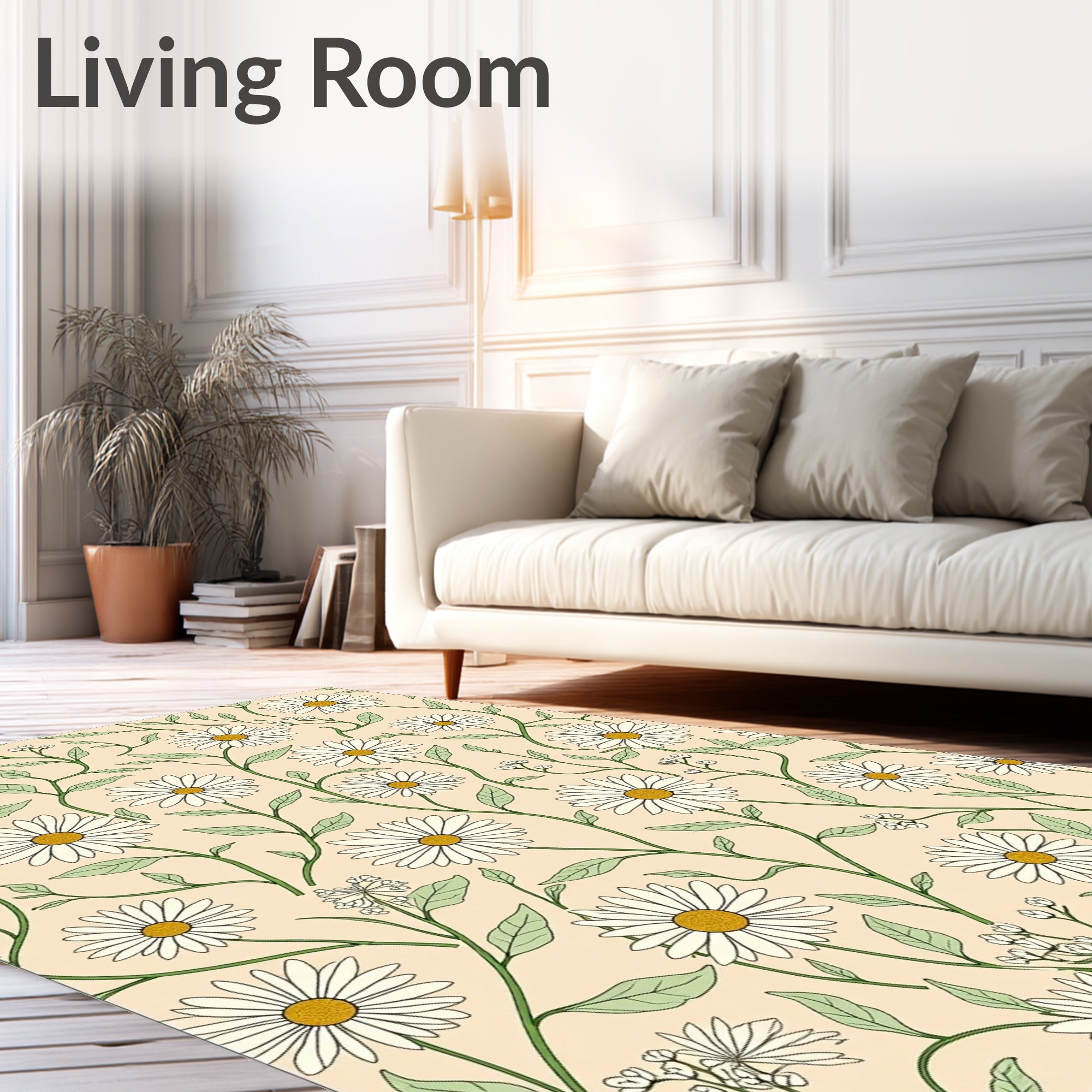 Daisies Botanical Whimsical Pattern Rug