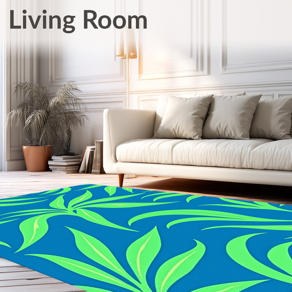 Bold Green Leaf Pattern Rug